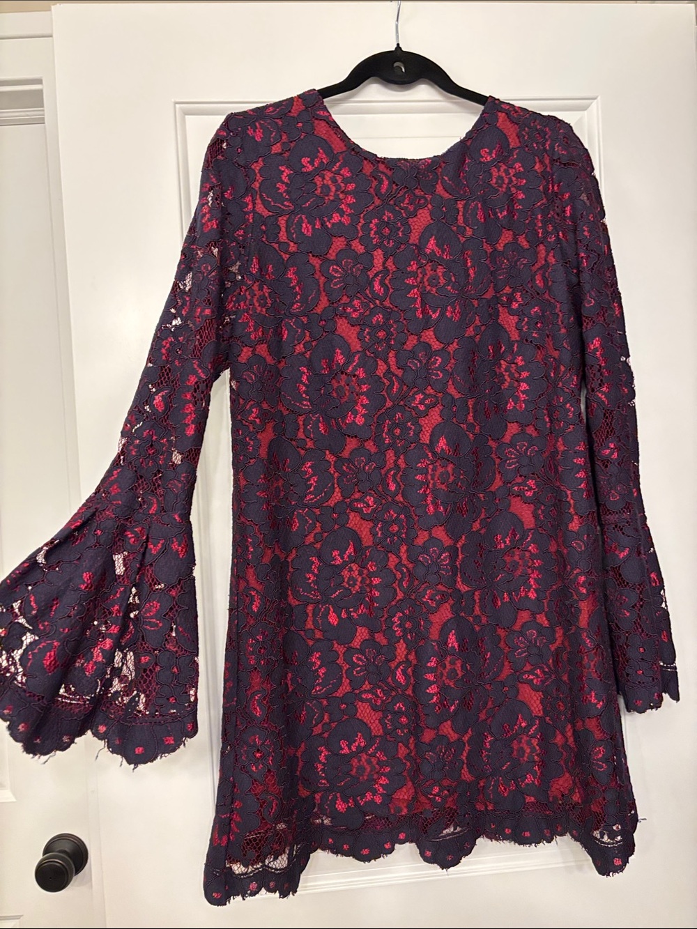 WAYF Navy Lace Overlay Dress with Red Lining